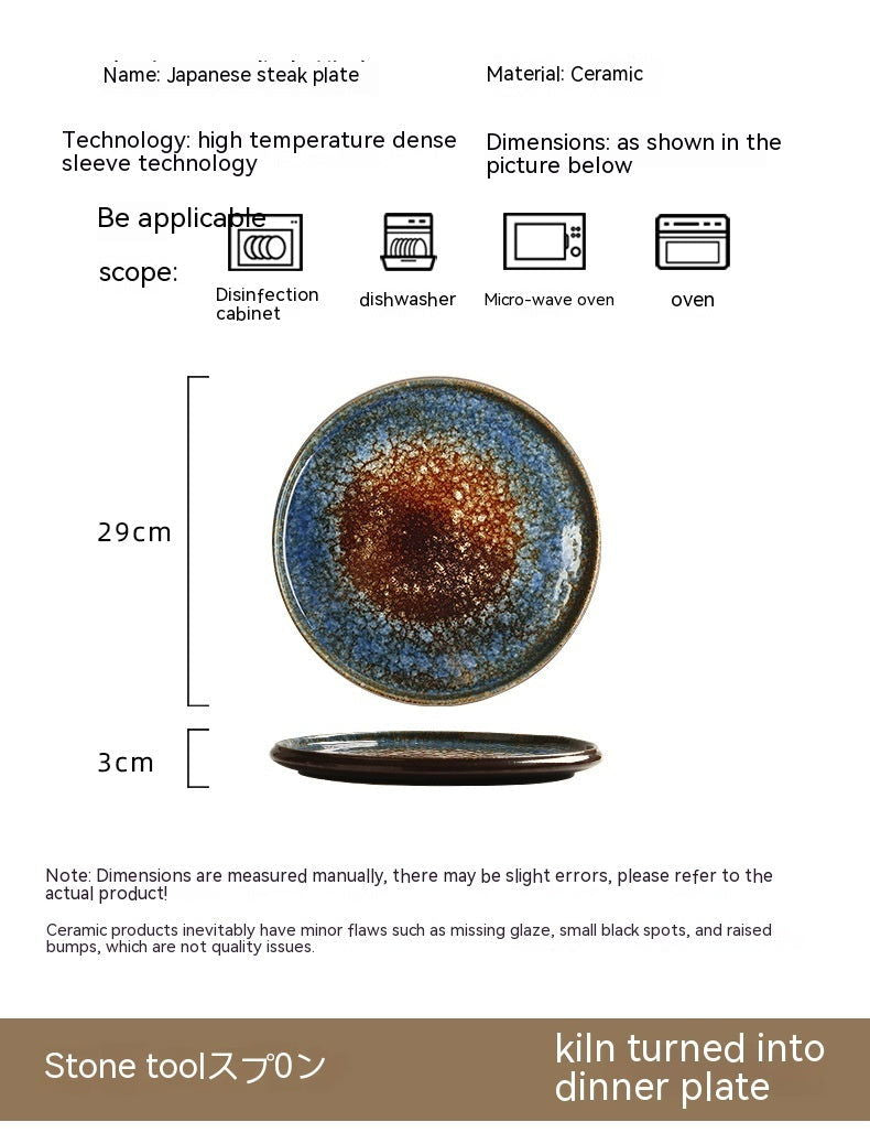 Premium Grunge Ceramic Kiln Plates for Steak Baked Pizza Pan Barbecue and Desserts - Grand Goldman