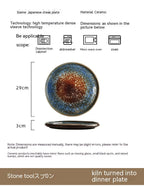 Premium Grunge Ceramic Kiln Plates for Steak Baked Pizza Pan Barbecue and Desserts - Grand Goldman