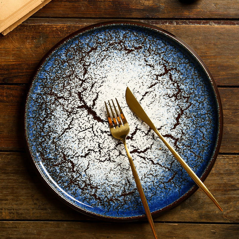 Premium Grunge Ceramic Kiln Plates for Steak Baked Pizza Pan Barbecue and Desserts - Grand Goldman