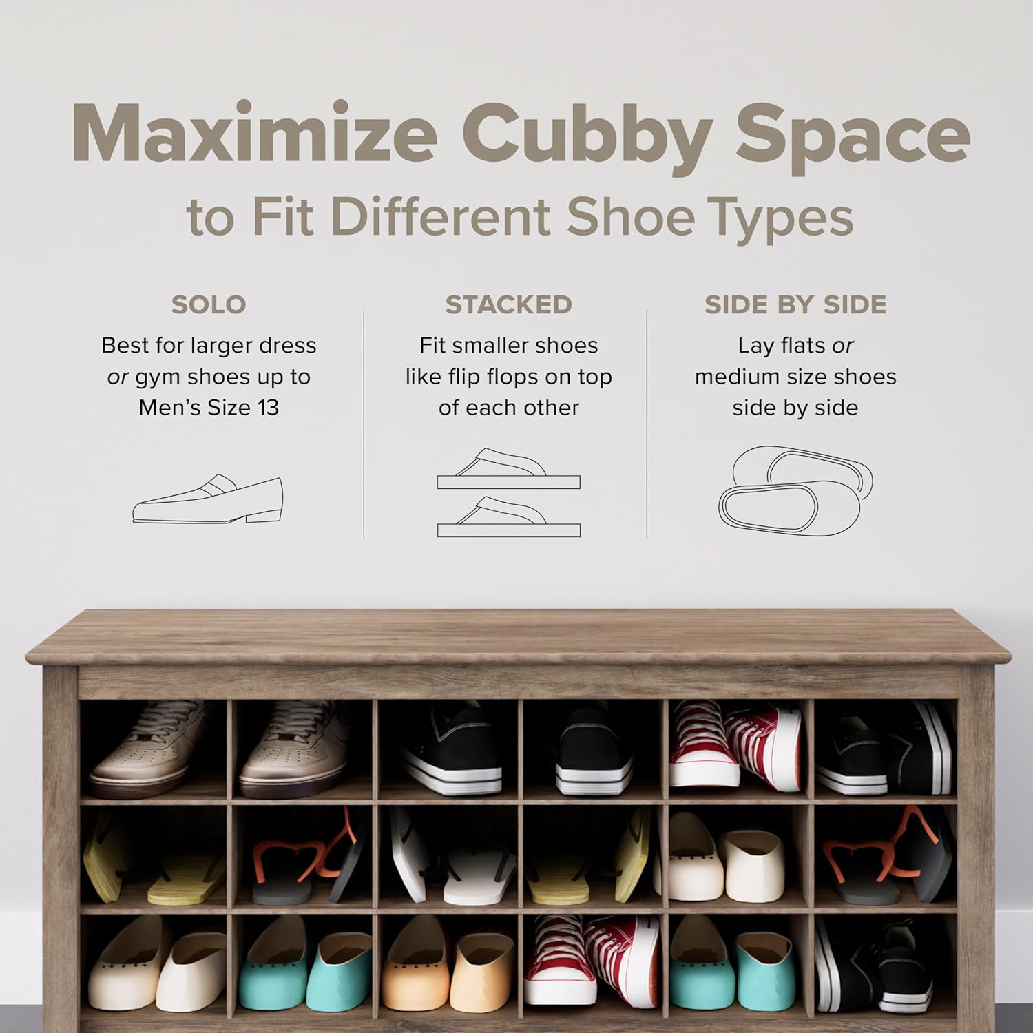 Prepac Cabinet Shoe Cubby Bench, 15.5"D x 60"W x 20.25"H, Brown - Grand Goldman