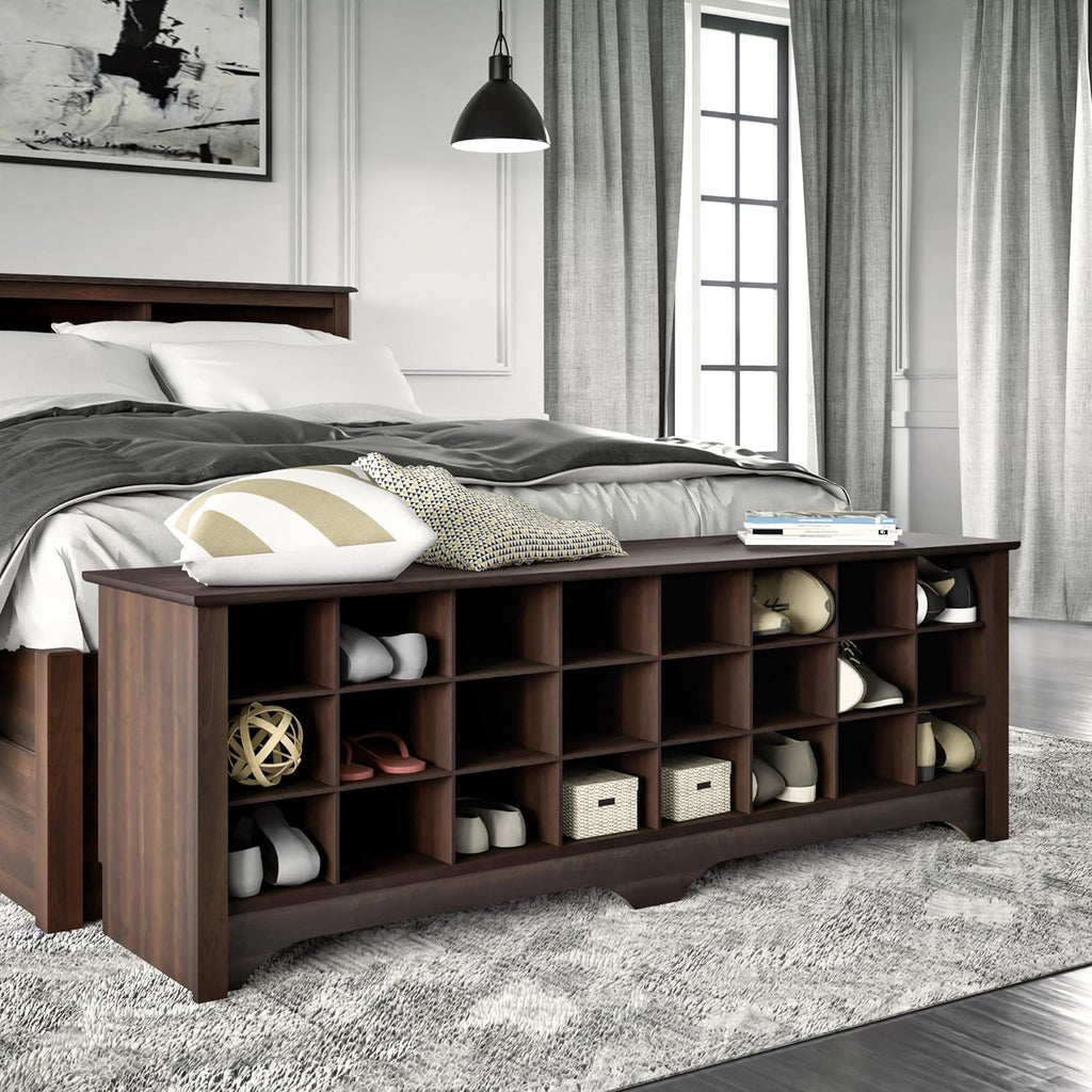 Prepac Cabinet Shoe Cubby Bench, 15.5"D x 60"W x 20.25"H, Brown - Grand Goldman