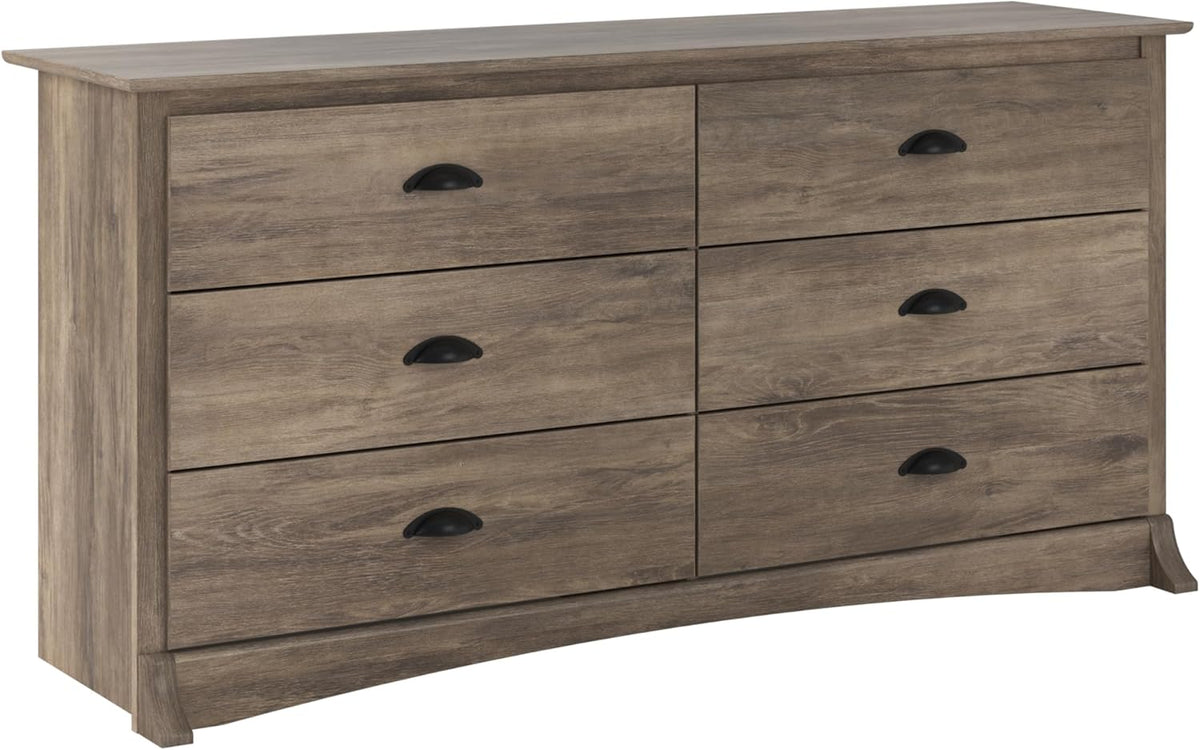 Prepac Simply Modern 6-Drawer Double Dresser for Bedroom, Chest of Drawers, Modern Bedroom Furniture, 52.5” wide x 16” deep x 29.5” tall, White - Grand Goldman