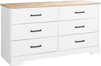 Prepac Simply Modern 6-Drawer Double Dresser for Bedroom, Chest of Drawers, Modern Bedroom Furniture, 52.5” wide x 16” deep x 29.5” tall, White - Grand Goldman