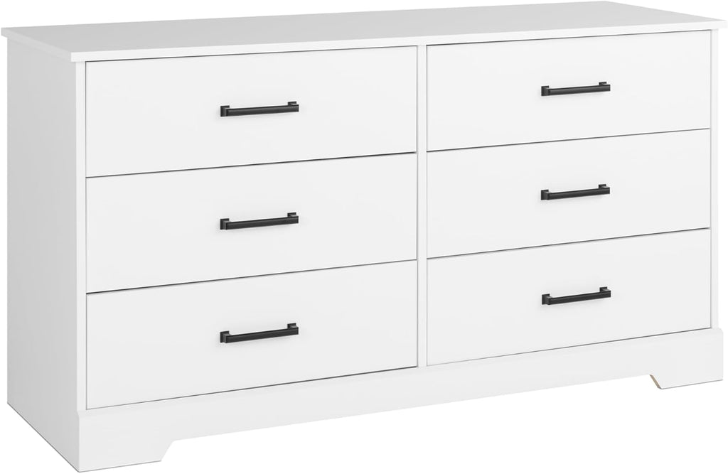 Prepac Simply Modern 6-Drawer Double Dresser for Bedroom, Chest of Drawers, Modern Bedroom Furniture, 52.5” wide x 16” deep x 29.5” tall, White - Grand Goldman