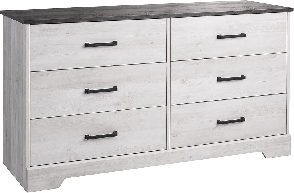 Prepac Simply Modern 6-Drawer Double Dresser for Bedroom, Chest of Drawers, Modern Bedroom Furniture, 52.5” wide x 16” deep x 29.5” tall, White - Grand Goldman