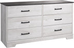 Prepac Simply Modern 6-Drawer Double Dresser for Bedroom, Chest of Drawers, Modern Bedroom Furniture, 52.5” wide x 16” deep x 29.5” tall, White - Grand Goldman