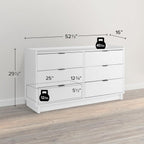 Prepac Simply Modern 6-Drawer Double Dresser for Bedroom, Chest of Drawers, Modern Bedroom Furniture, 52.5” wide x 16” deep x 29.5” tall, White - Grand Goldman