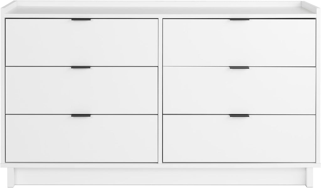 Prepac Simply Modern 6-Drawer Double Dresser for Bedroom, Chest of Drawers, Modern Bedroom Furniture, 52.5” wide x 16” deep x 29.5” tall, White - Grand Goldman