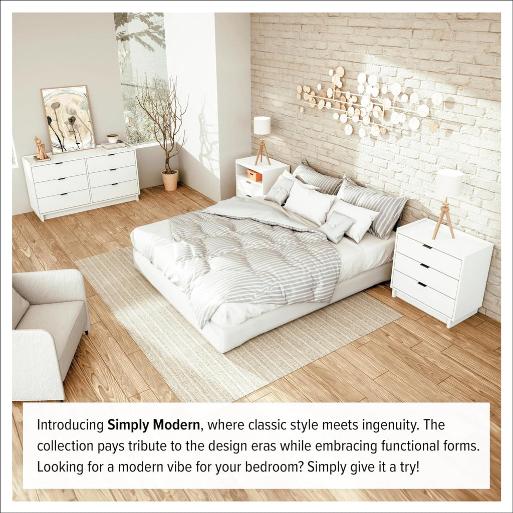 Prepac Simply Modern 6-Drawer Double Dresser for Bedroom, Chest of Drawers, Modern Bedroom Furniture, 52.5” wide x 16” deep x 29.5” tall, White - Grand Goldman