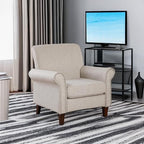 Prilinex Upholstered Living Room Chair - Large Comfy Fabric Accent Chair Single Sofa with Cushion, Rolled Armrest & Nailhead Trim, Mid Century Farmhouse Armchair for Bedroom, Office, Beige - Grand Goldman