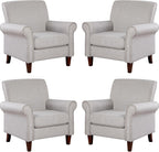 Prilinex Upholstered Living Room Chair - Large Comfy Fabric Accent Chair Single Sofa with Cushion, Rolled Armrest & Nailhead Trim, Mid Century Farmhouse Armchair for Bedroom, Office, Beige - Grand Goldman