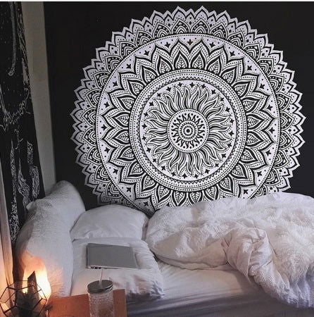 Printed home tapestry black and white with wall hanging beach towel beach blanket - Grand Goldman