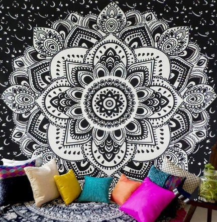 Printed home tapestry black and white with wall hanging beach towel beach blanket - Grand Goldman
