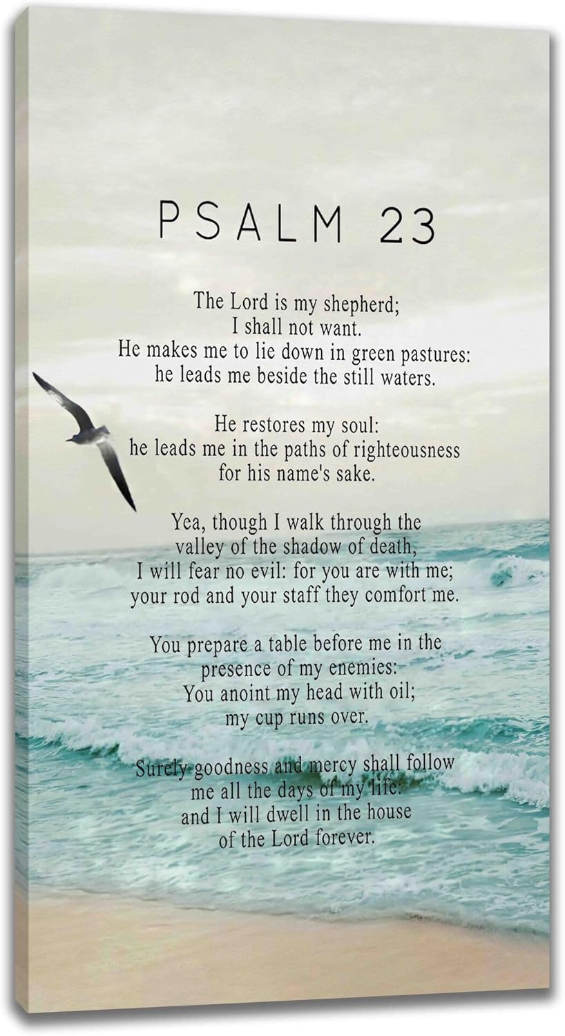 Psalm 23 Wall Art Psalm 23 Canvas Wall Decor Scripture Bible Verse Prints Painting Christian Religous Framed Artwork for Bedroom Living Room Church 12"x16" - Grand Goldman
