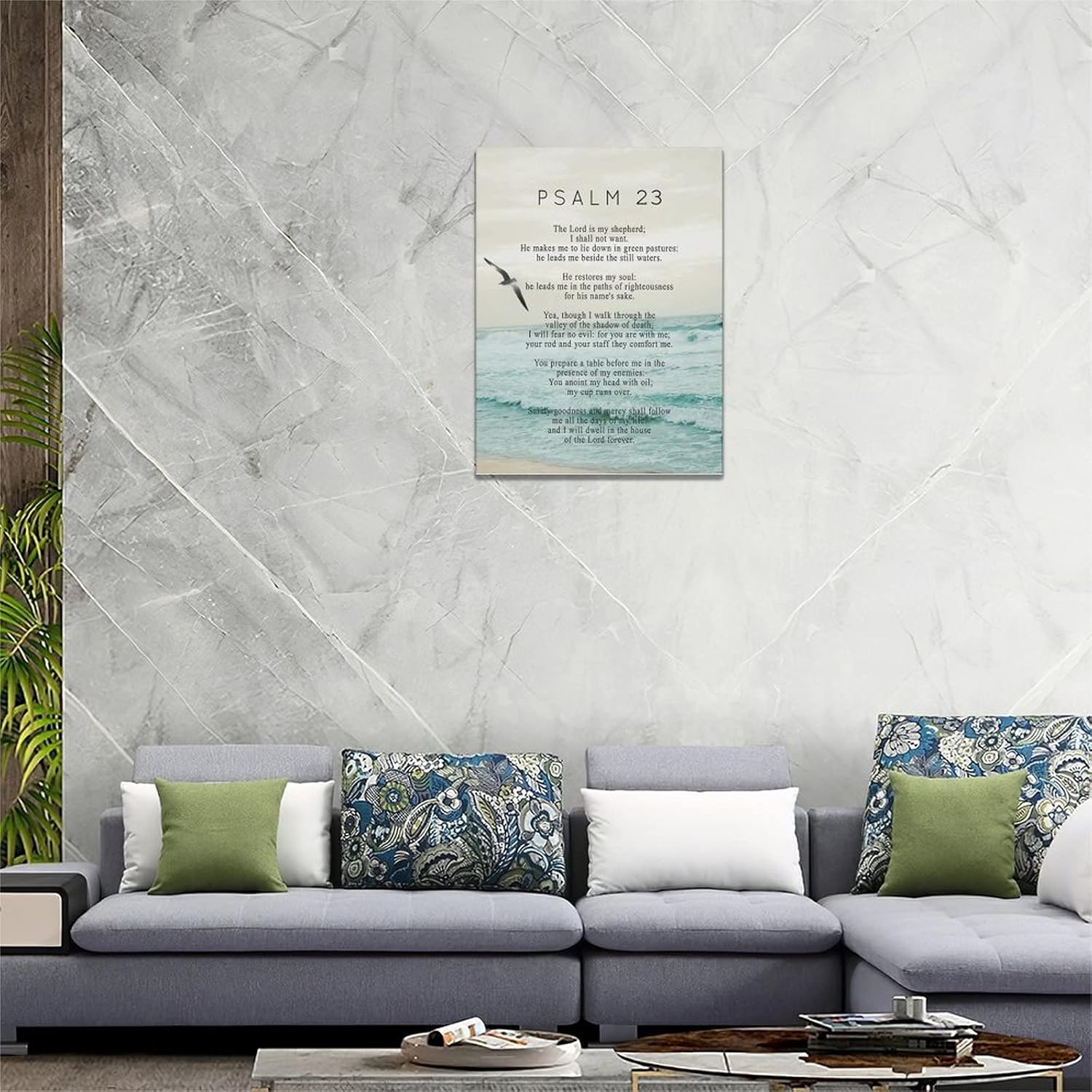 Psalm 23 Wall Art Psalm 23 Canvas Wall Decor Scripture Bible Verse Prints Painting Christian Religous Framed Artwork for Bedroom Living Room Church 12"x16" - Grand Goldman