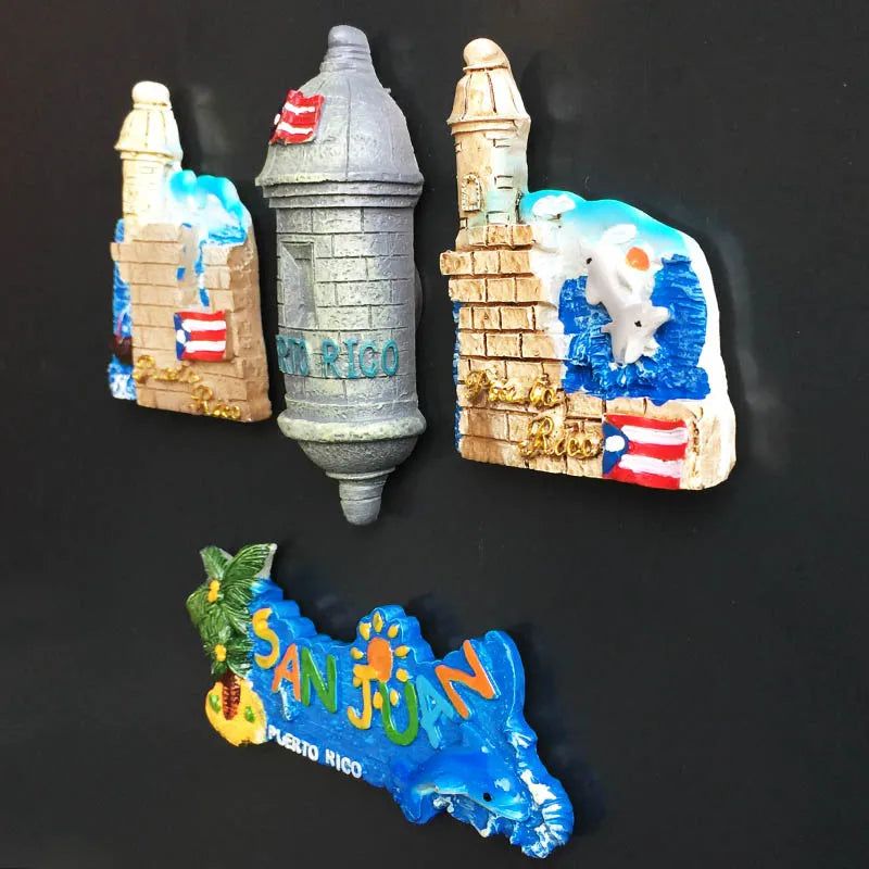 Puerto Rico 3D Creative Magnetic Refrigerator Stickers San Juan Tour Commemorative Painted Decorative Crafts Fridge Magnet Decor - Grand Goldman