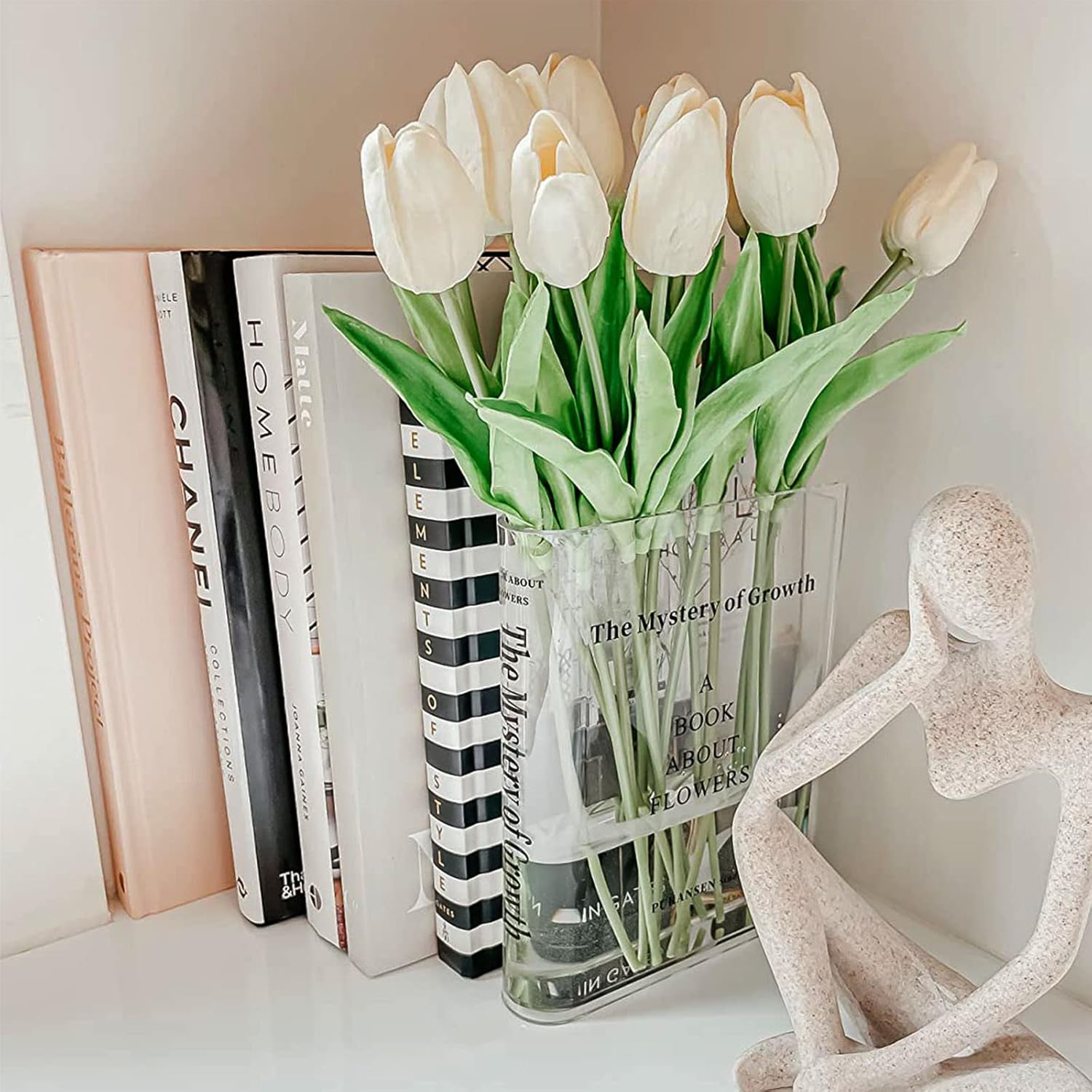 Puransen Clear Book Flowers Vase - Cute Bookshelf Decor; Unique Vase for Book Lovers, Artistic and Cultural Flavor Acrylic Vases for Home Office Decor, A Book About Flowers (Clear - B) - Grand Goldman