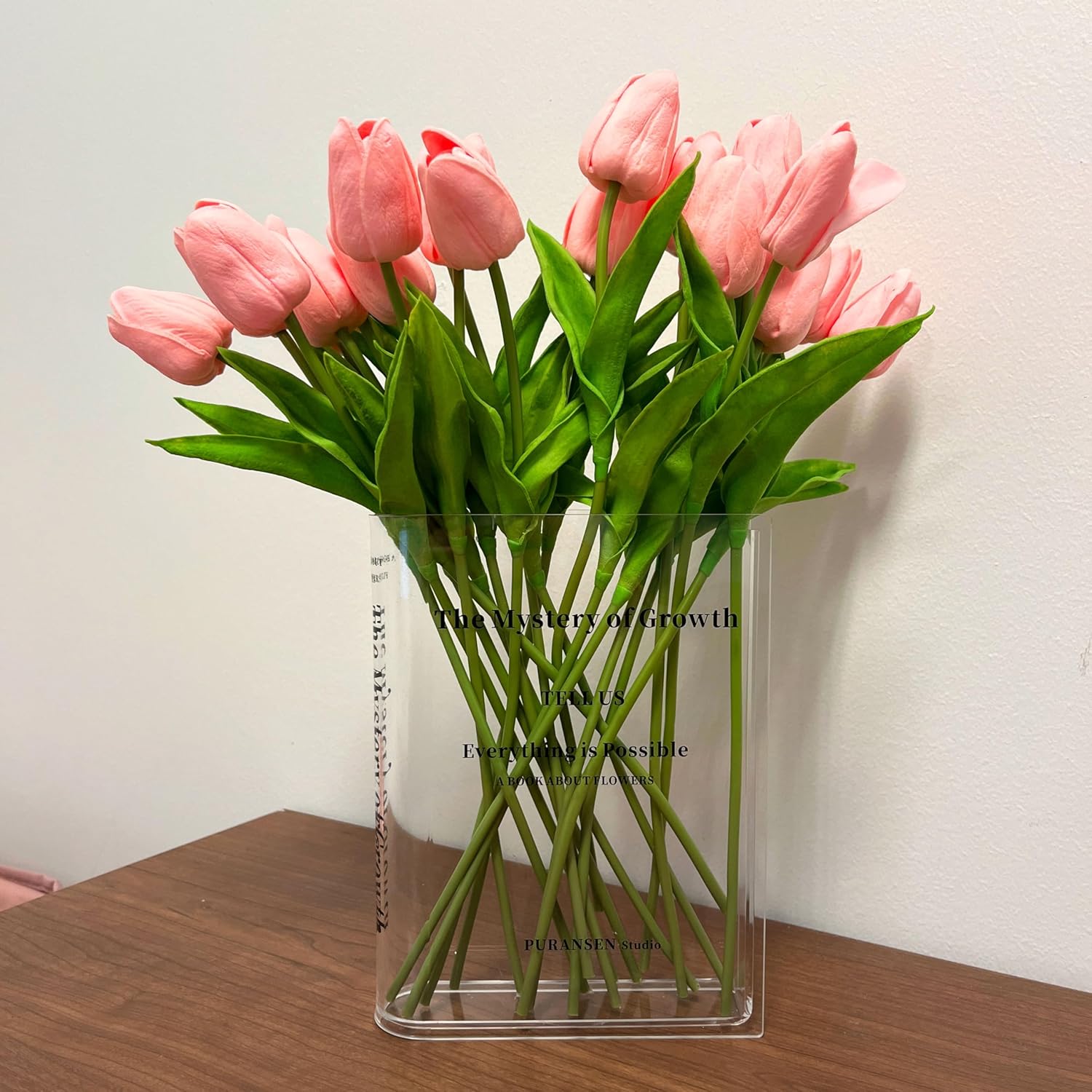 Puransen Clear Book Flowers Vase - Cute Bookshelf Decor; Unique Vase for Book Lovers, Artistic and Cultural Flavor Acrylic Vases for Home Office Decor, A Book About Flowers (Clear - B) - Grand Goldman