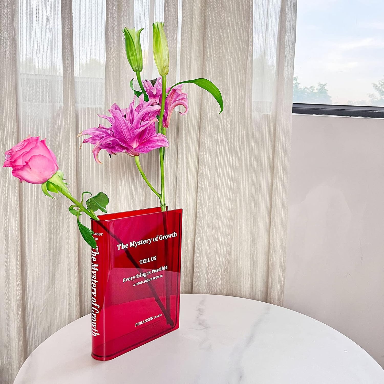 Puransen Clear Book Flowers Vase - Cute Bookshelf Decor; Unique Vase for Book Lovers, Artistic and Cultural Flavor Acrylic Vases for Home Office Decor, A Book About Flowers (Clear - B) - Grand Goldman