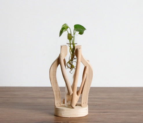 Pure Handwork Wooden Vase Decorated Solid Wood Flower Pot For Creative Glass Floral Hydroponic Container Home Decorative Vase - Grand Goldman
