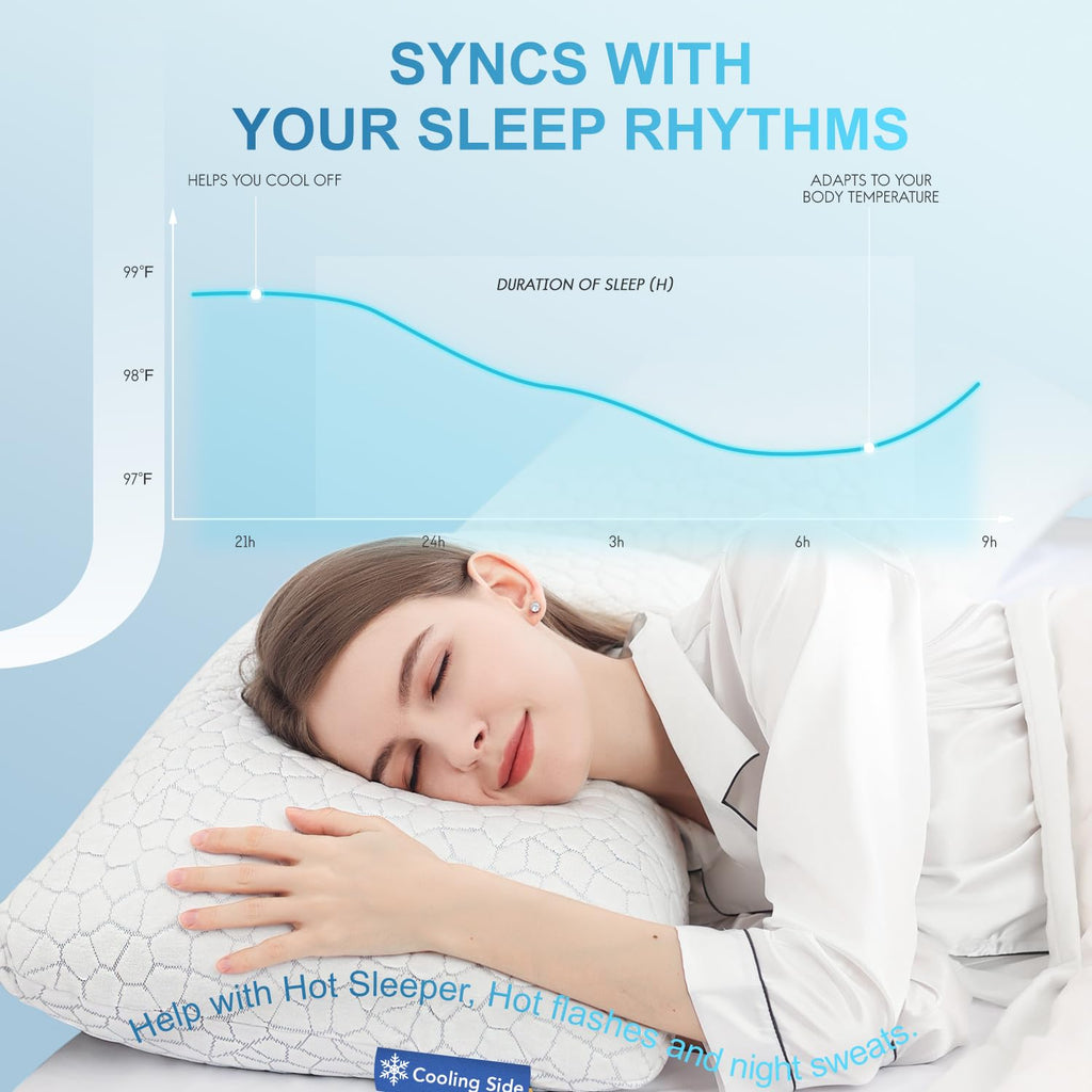 QUTOOL Cooling Pillows for Sleeping 2 Pack, Shredded Memory Foam Bed Pillows Queen Size Set of 2, Gel Pillow for Hot Sleepers Cool Pillow for Side Back and Stomach Sleepers, Cold Pillow, Supportive - Grand Goldman