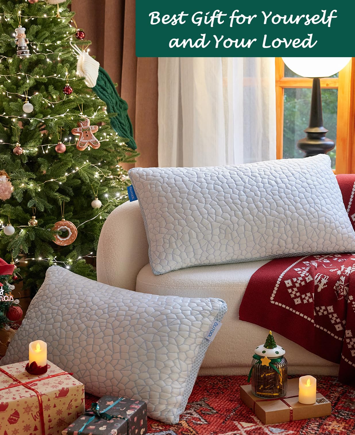 QUTOOL Cooling Pillows for Sleeping 2 Pack, Shredded Memory Foam Bed Pillows Queen Size Set of 2, Gel Pillow for Hot Sleepers Cool Pillow for Side Back and Stomach Sleepers, Cold Pillow, Supportive - Grand Goldman