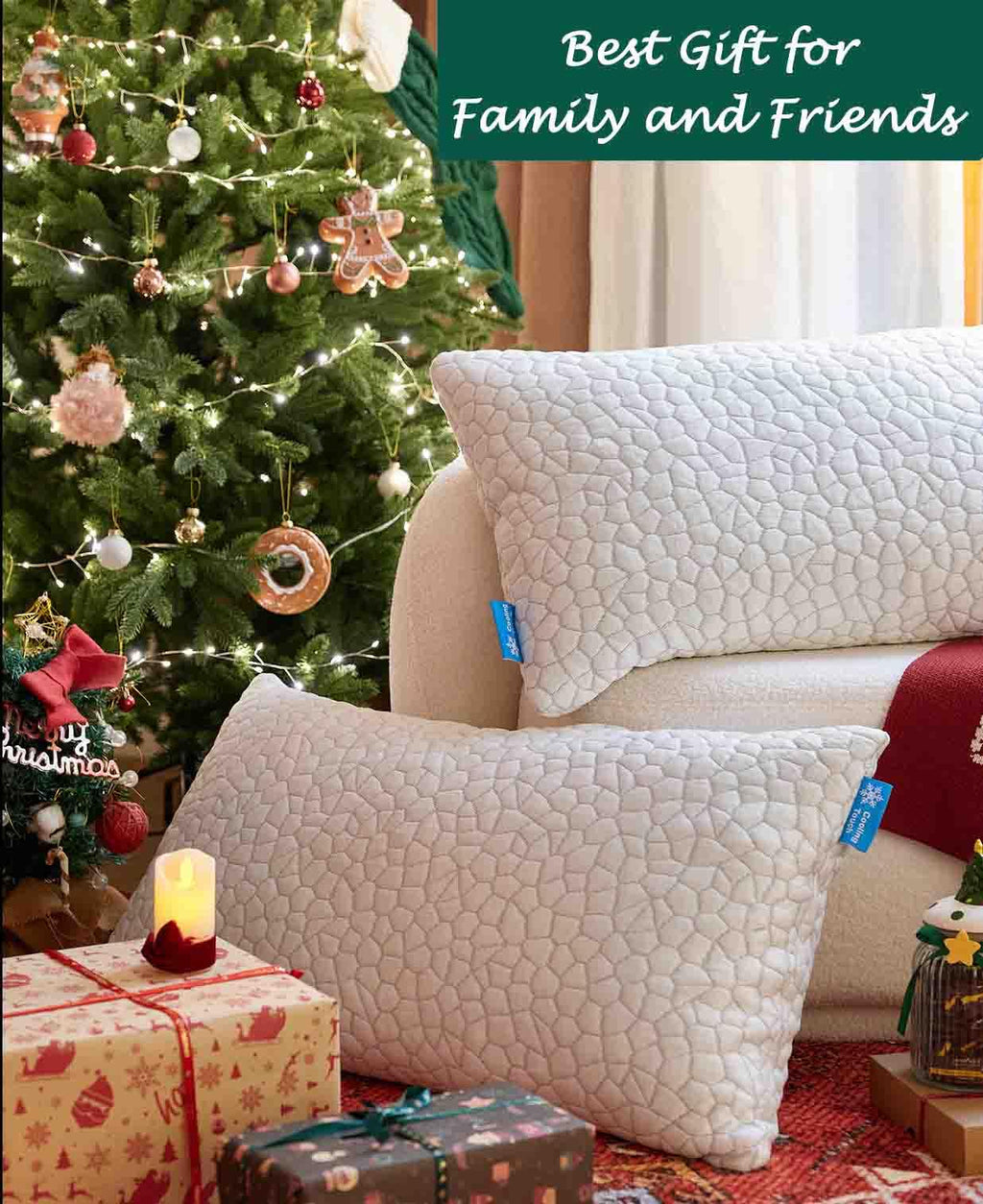 QUTOOL Cooling Pillows for Sleeping 2 Pack, Shredded Memory Foam Bed Pillows Queen Size Set of 2, Gel Pillow for Hot Sleepers Cool Pillow for Side Back and Stomach Sleepers, Cold Pillow, Supportive - Grand Goldman