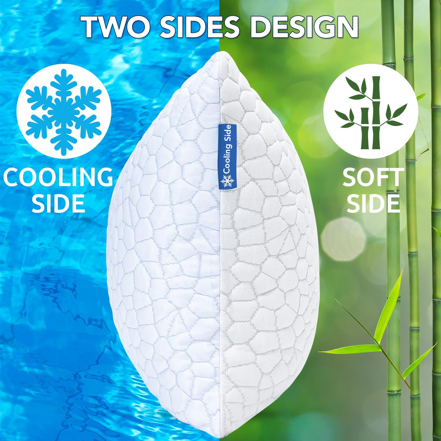 QUTOOL Cooling Pillows for Sleeping 2 Pack, Shredded Memory Foam Bed Pillows Queen Size Set of 2, Gel Pillow for Hot Sleepers Cool Pillow for Side Back and Stomach Sleepers, Cold Pillow, Supportive - Grand Goldman