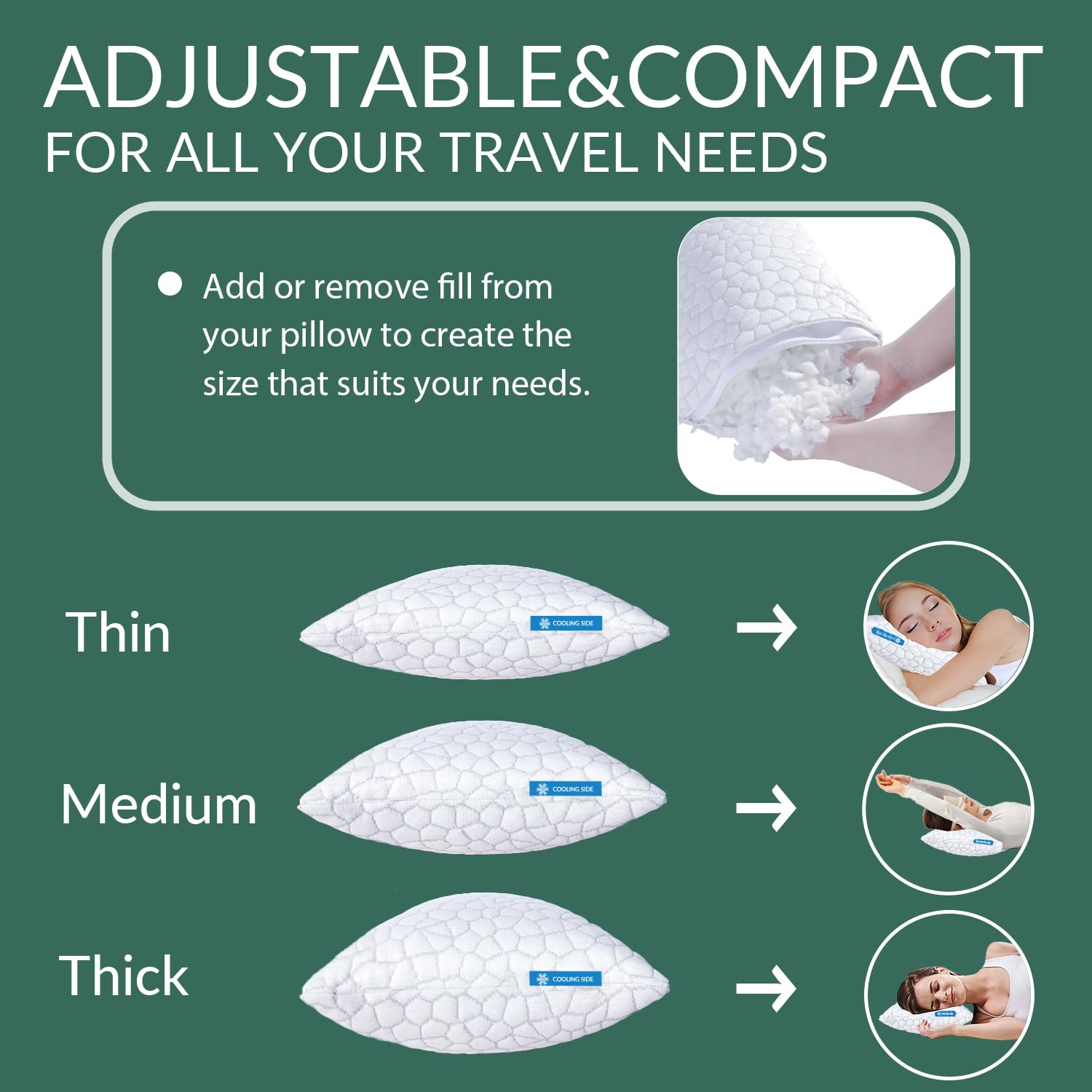 QUTOOL Cooling Pillows for Sleeping 2 Pack, Shredded Memory Foam Bed Pillows Queen Size Set of 2, Gel Pillow for Hot Sleepers Cool Pillow for Side Back and Stomach Sleepers, Cold Pillow, Supportive - Grand Goldman