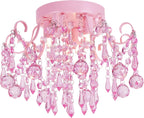Q&S Mini Chandelier Crystal,Semi Flush Mount Pink Girl Chandelier, Small Crystal Ceiling Light Fixture Bedroom Bathroom Closet Nursery 3 Lights - Grand Goldman