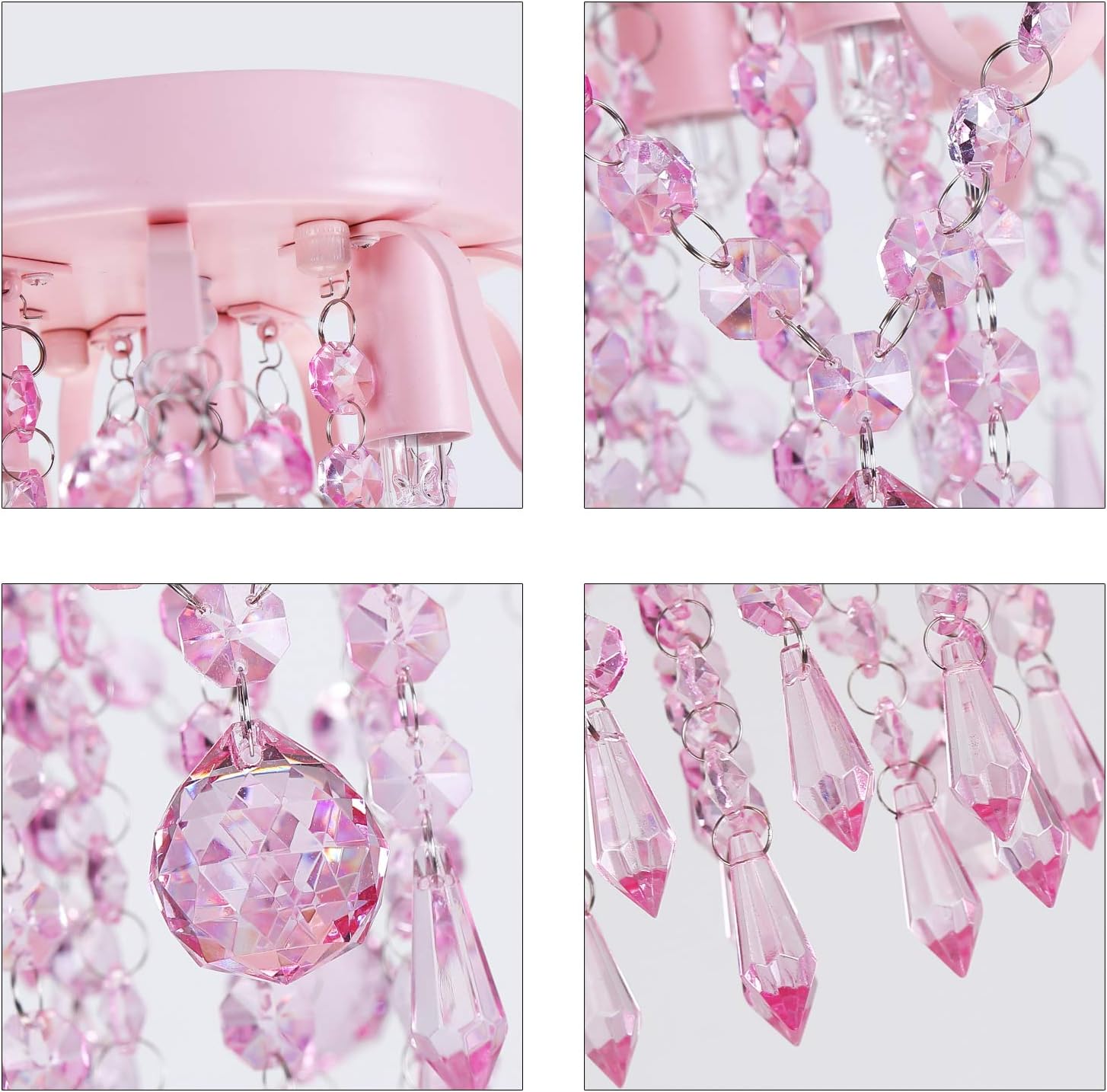 Q&S Mini Chandelier Crystal,Semi Flush Mount Pink Girl Chandelier, Small Crystal Ceiling Light Fixture Bedroom Bathroom Closet Nursery 3 Lights - Grand Goldman