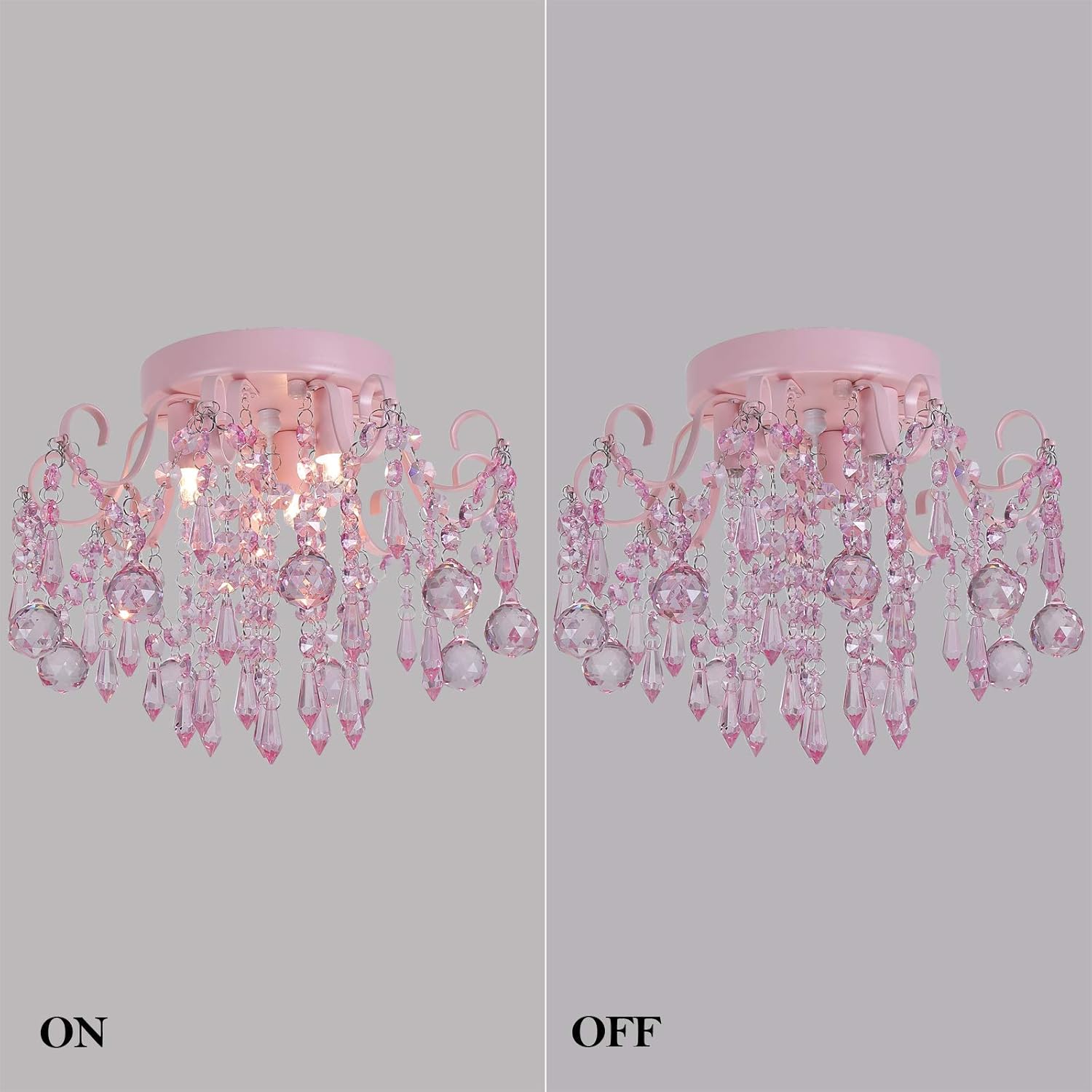 Q&S Mini Chandelier Crystal,Semi Flush Mount Pink Girl Chandelier, Small Crystal Ceiling Light Fixture Bedroom Bathroom Closet Nursery 3 Lights - Grand Goldman
