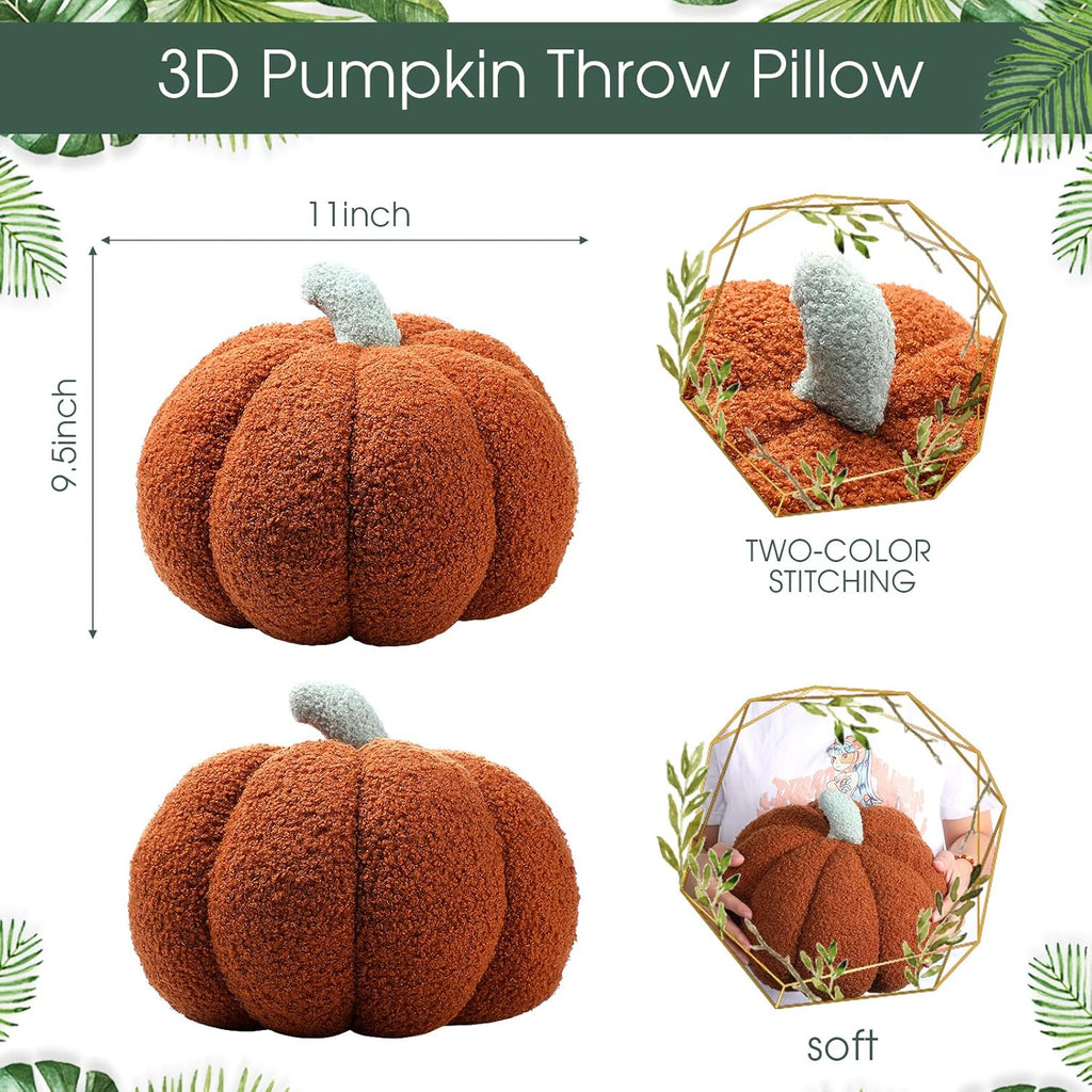 Queekay 2 Pcs Thanksgiving Pumpkin Pillow Fall Pumpkin Shaped Throw Pillow 11 x 9.5 Inch 3D Pumpkin Pillow Sofa Throw Pillow Cushion for Car Bedroom Home Decoration Couch(Brown) - Grand Goldman