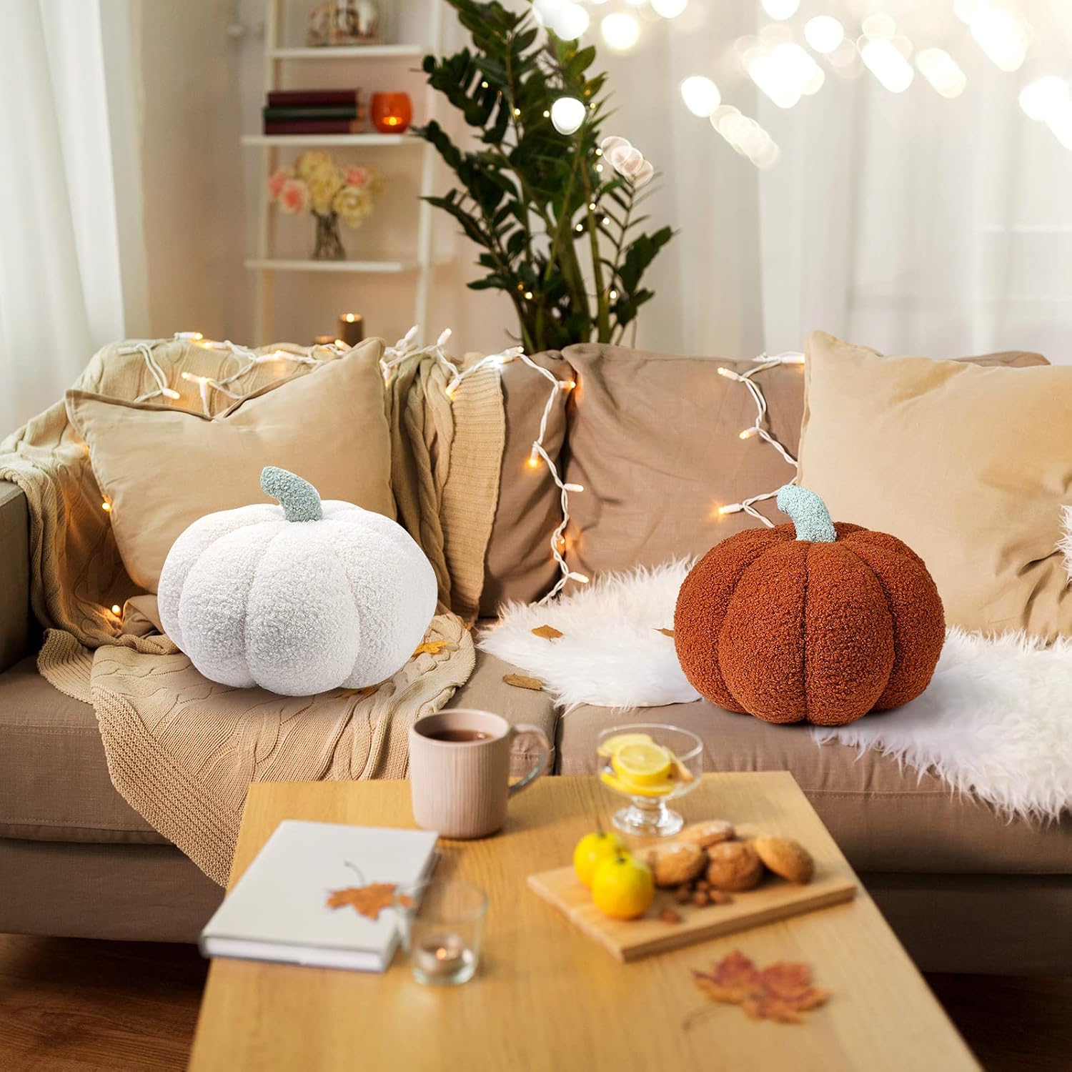 Queekay 2 Pcs Thanksgiving Pumpkin Pillow Fall Pumpkin Shaped Throw Pillow 11 x 9.5 Inch 3D Pumpkin Pillow Sofa Throw Pillow Cushion for Car Bedroom Home Decoration Couch(Brown) - Grand Goldman