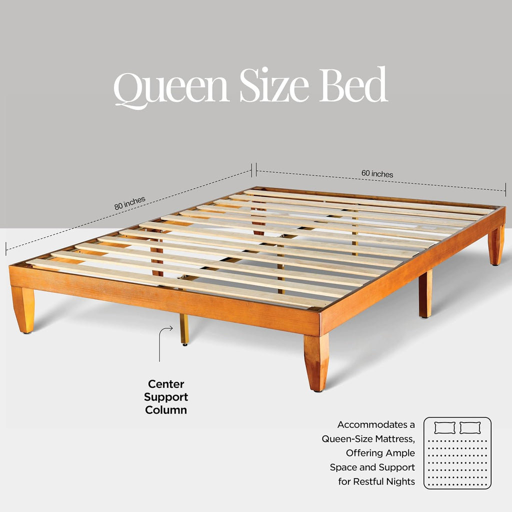 Queen Bed Frame Wood, Queen Platform Bed Frame Wood, wood Bed frame, wooden bed frame queen size, queen size No Box Springs Needed bed frame, queen bedframe, platform bed frame queen size, Pine - Grand Goldman