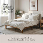 Queen Bed Frame Wood, Queen Platform Bed Frame Wood, wood Bed frame, wooden bed frame queen size, queen size No Box Springs Needed bed frame, queen bedframe, platform bed frame queen size, Pine - Grand Goldman