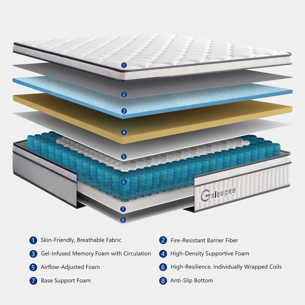 Queen Mattress, 10 Inch Queen Size Mattress in a Box, Gel Memory Foam Hybrid Mattress for Motion Isolation, Soft and Comfortable Mattress, Pressure Relief, Medium Firm Support - Grand Goldman