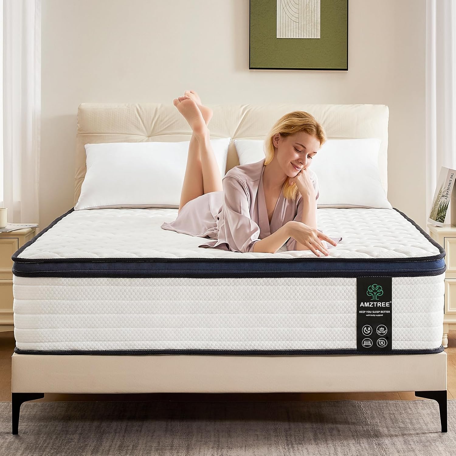 Queen Mattress 12 Inch Mattress Queen Size - Memory Foam & Pocket Coils Springs, Pressure Relief, Medium Firm Comfort, Motion Isolation, Ideal for All Sleep Positions, CertiPUR-US Certified - Grand Goldman