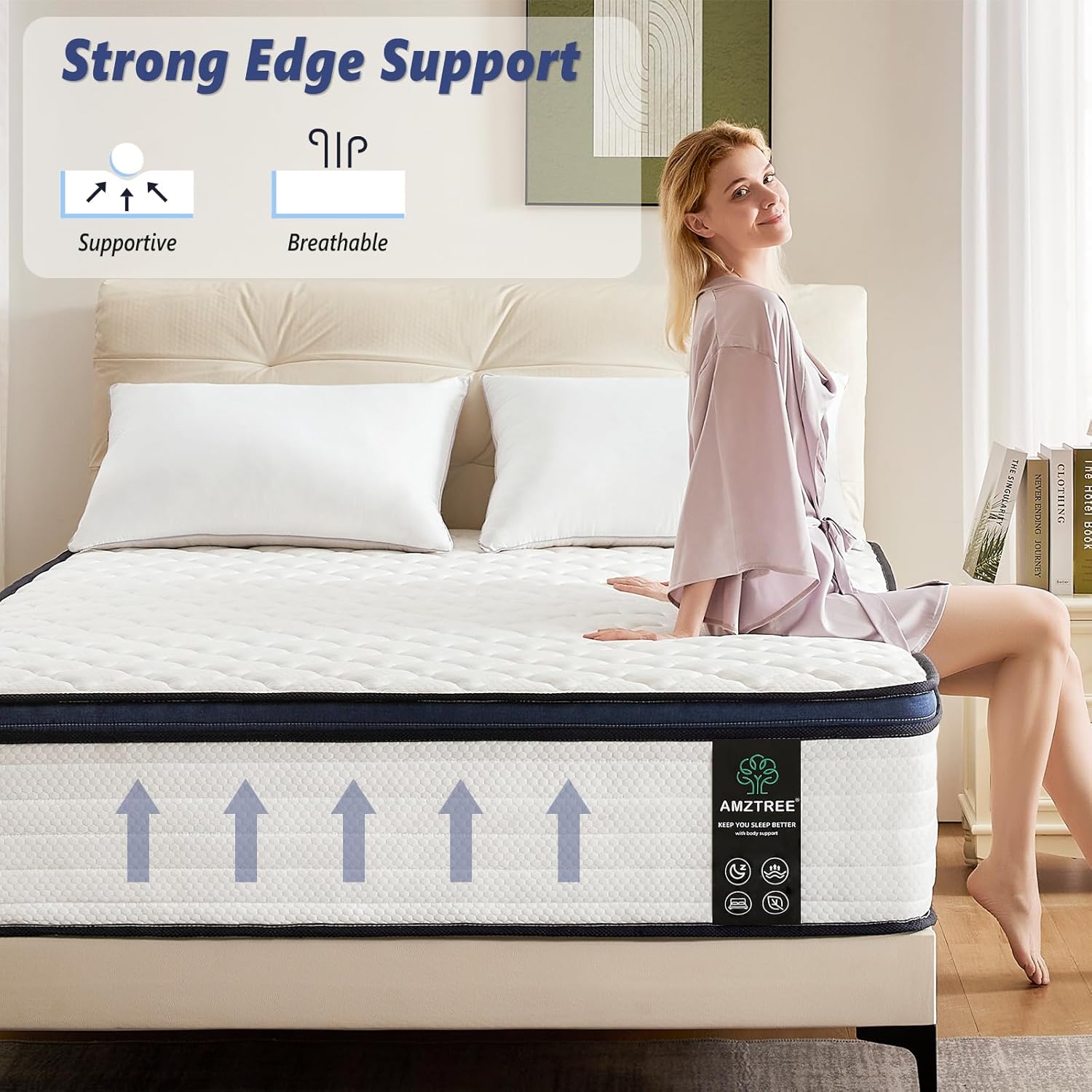 Queen Mattress 12 Inch Mattress Queen Size - Memory Foam & Pocket Coils Springs, Pressure Relief, Medium Firm Comfort, Motion Isolation, Ideal for All Sleep Positions, CertiPUR-US Certified - Grand Goldman