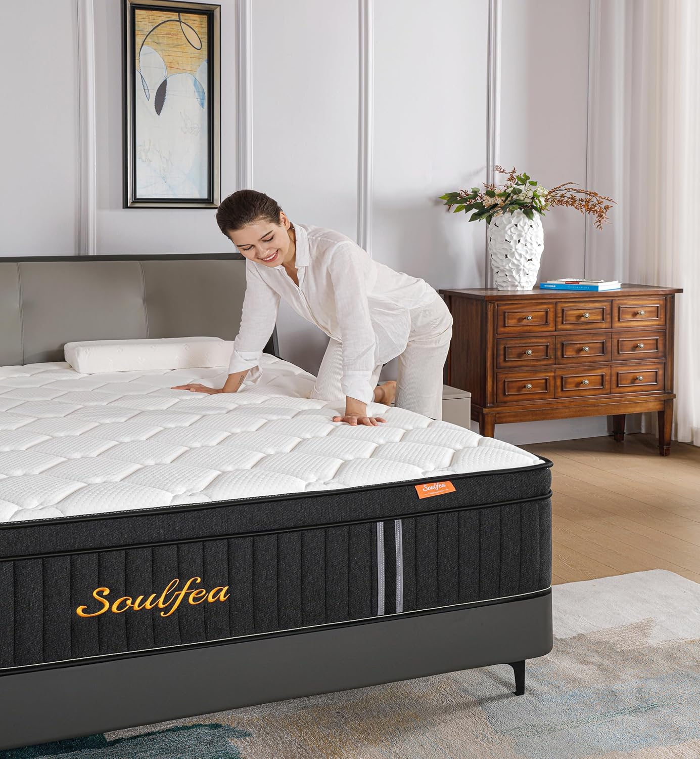 Queen Mattresses,14 Inch Queen Size Mattresses in a Box,Memory Foam Hybrid White & Black Mattress with Provide Support and Improve Sleep Mattresses,Pressure Relief,Medium Firm - Grand Goldman