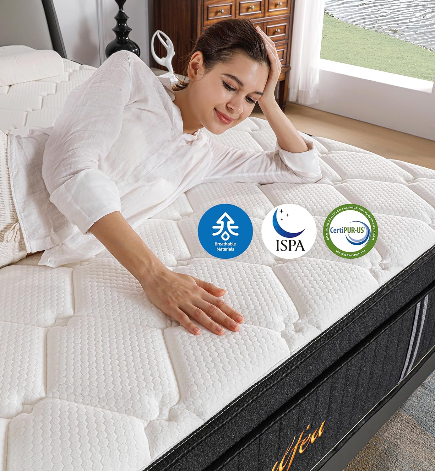 Queen Mattresses,14 Inch Queen Size Mattresses in a Box,Memory Foam Hybrid White & Black Mattress with Provide Support and Improve Sleep Mattresses,Pressure Relief,Medium Firm - Grand Goldman