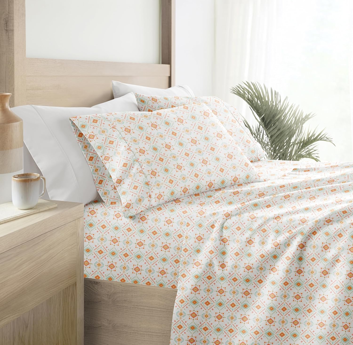 Queen Sheet Set 4 Piece - Ultra Comfortable & Breathable Cooling Queen Bed Sheets - Deep Pocket & Wrinkle-Free Sheets Fits 16" Mattress - Extra Soft & Oeko-TEX Certified - Blossoms Light Blue - Grand Goldman