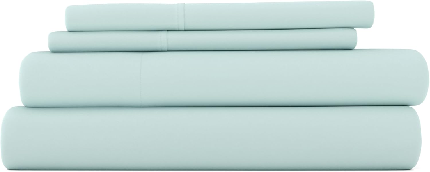 Queen Sheet Set 4 Piece - Ultra Comfortable & Breathable Cooling Queen Bed Sheets - Deep Pocket & Wrinkle-Free Sheets Fits 16" Mattress - Extra Soft & Oeko-TEX Certified - Blossoms Light Blue - Grand Goldman