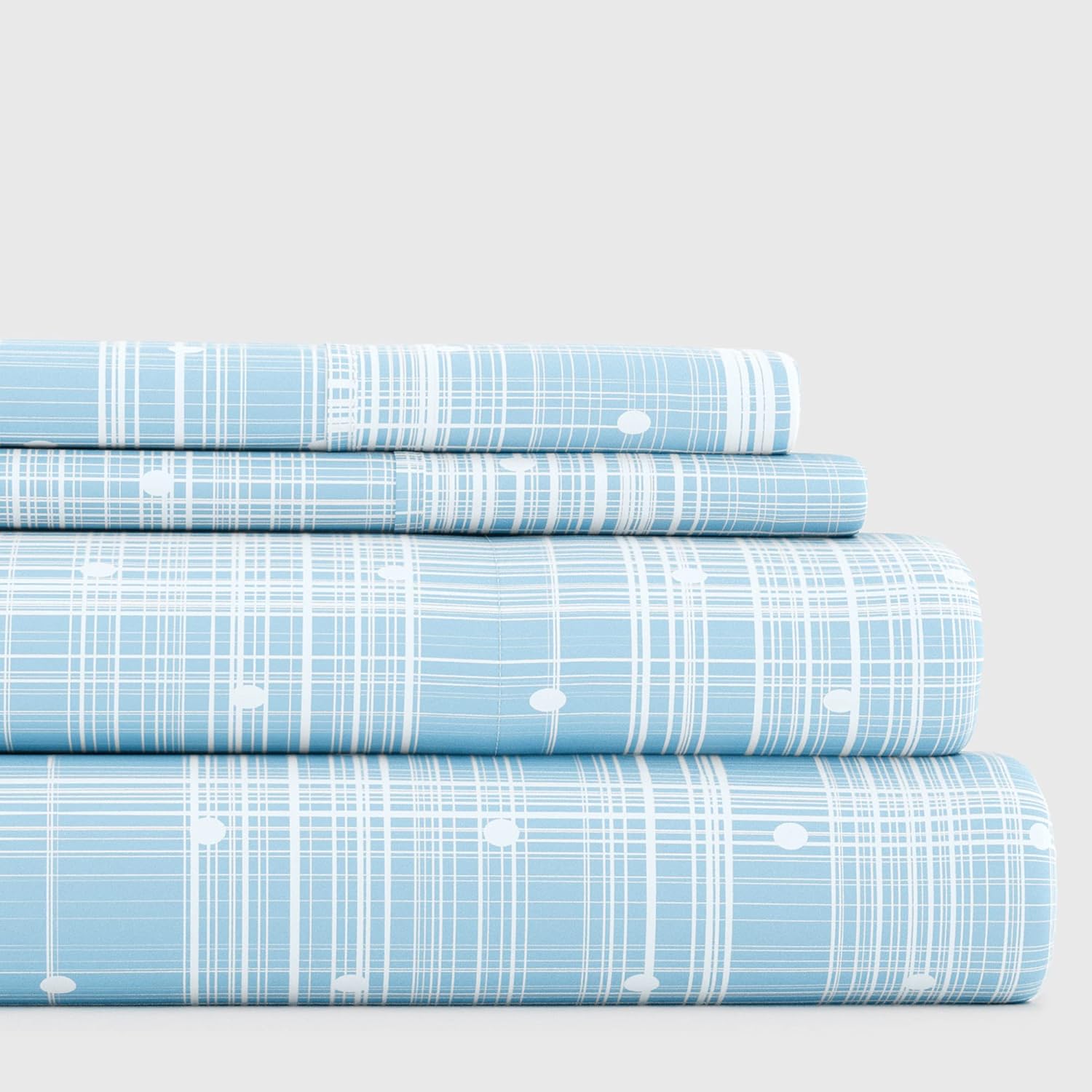 Queen Sheet Set 4 Piece - Ultra Comfortable & Breathable Cooling Queen Bed Sheets - Deep Pocket & Wrinkle-Free Sheets Fits 16" Mattress - Extra Soft & Oeko-TEX Certified - Blossoms Light Blue - Grand Goldman