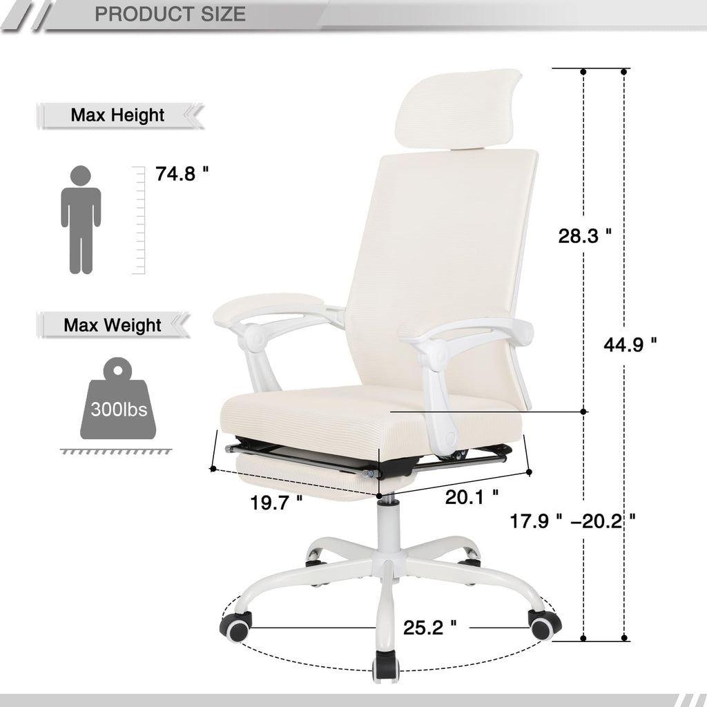 Qulomvs Mesh Ergonomic Office Chair with Footrest Home Office Desk Chair with Headrest and Backrest 90-135 Adjustable Computer Executive Desk Chair with Wheels 360 Swivel Task Chair - Grand Goldman