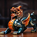 RED DRAGON Pure Copper Yanxi Brown Handmade Carving Statue Ornaments Decoration for Living Room Home Office Original Chinese Art - Grand Goldman