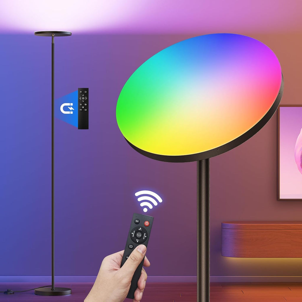 RGB Torchiere Floor Lamps for Living Room, 32W/3200LM Bright LED Standing Lamp with Remote, Modern Color Changing Tall Lamp with Stepless Dimming, 69" Corner Floor Lamp for Bedroom, Office - Grand Goldman