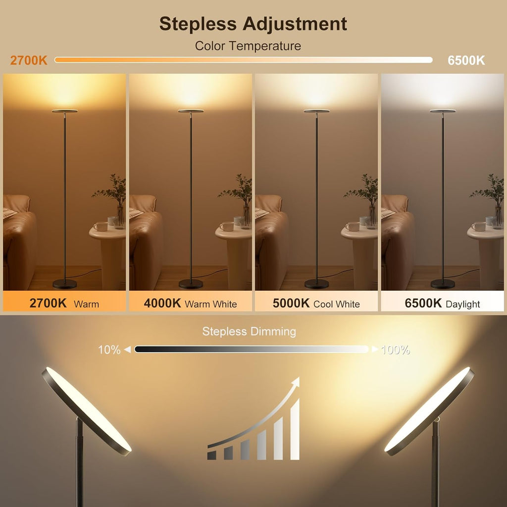 RGB Torchiere Floor Lamps for Living Room, 32W/3200LM Bright LED Standing Lamp with Remote, Modern Color Changing Tall Lamp with Stepless Dimming, 69" Corner Floor Lamp for Bedroom, Office - Grand Goldman