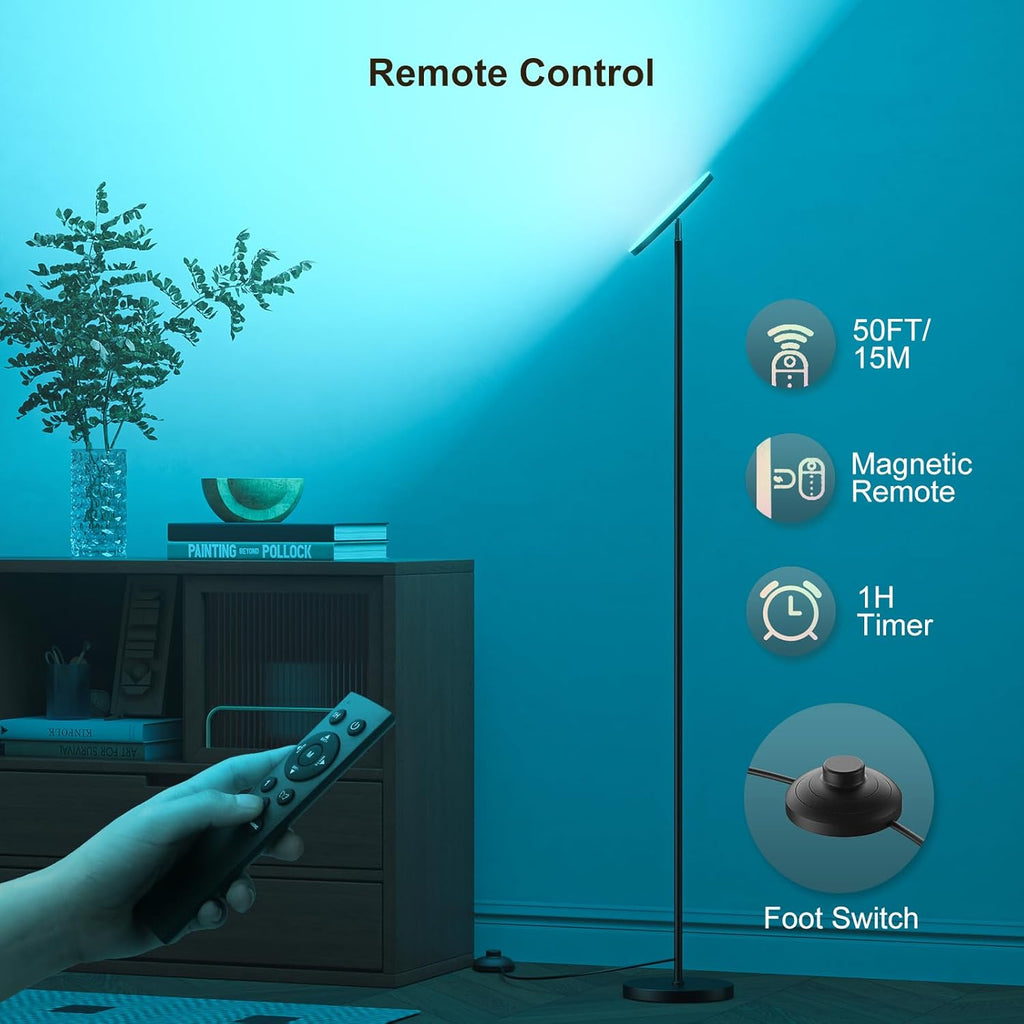 RGB Torchiere Floor Lamps for Living Room, 32W/3200LM Bright LED Standing Lamp with Remote, Modern Color Changing Tall Lamp with Stepless Dimming, 69" Corner Floor Lamp for Bedroom, Office - Grand Goldman