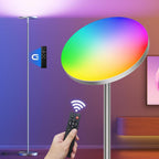 RGB Torchiere Floor Lamps for Living Room, 32W/3200LM Bright LED Standing Lamp with Remote, Modern Color Changing Tall Lamp with Stepless Dimming, 69" Corner Floor Lamp for Bedroom, Office - Grand Goldman